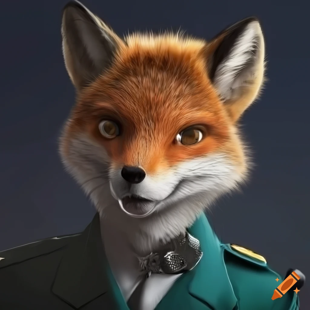 anthropomorphic fox in security uniform