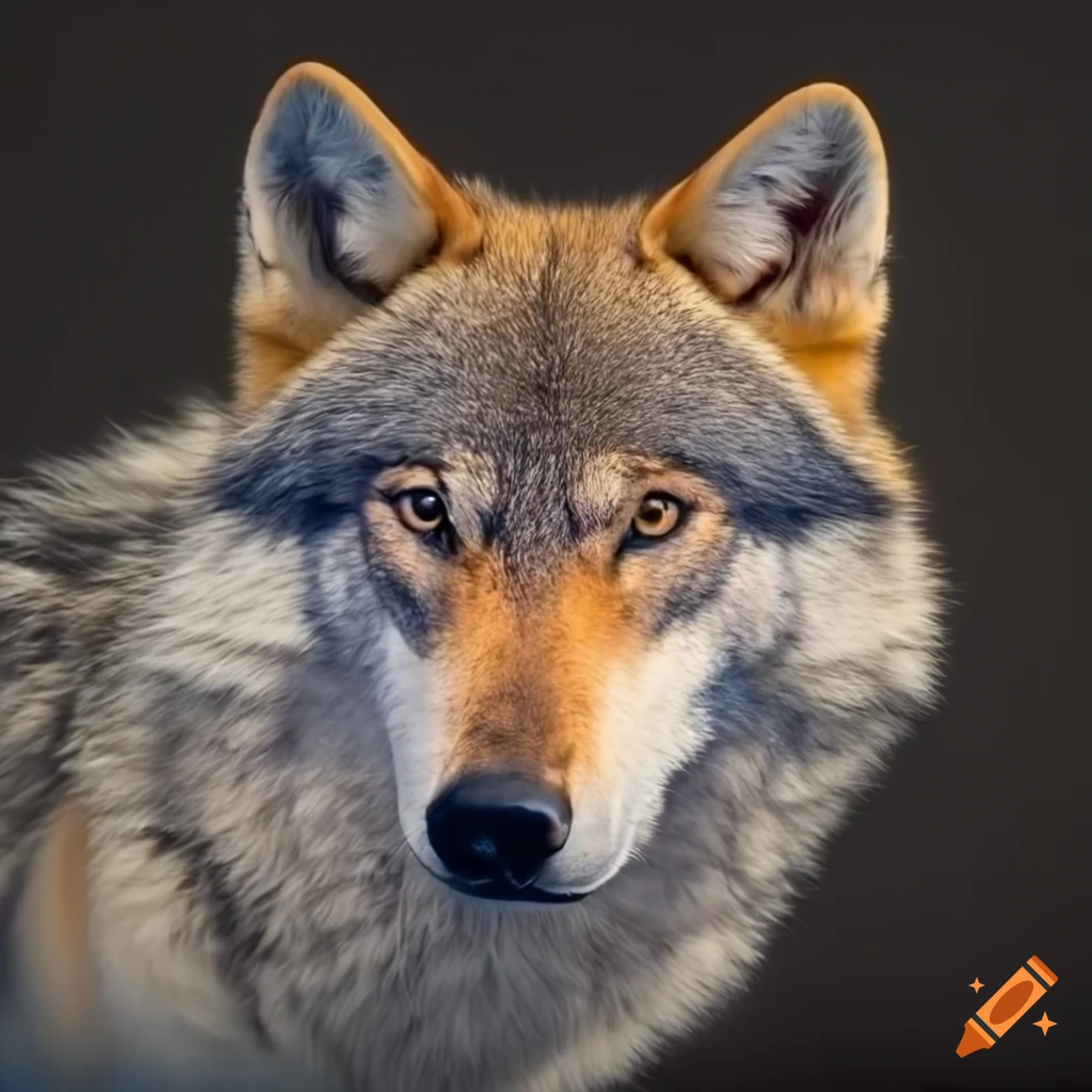 dramatic portrait of a wolf with human-like face