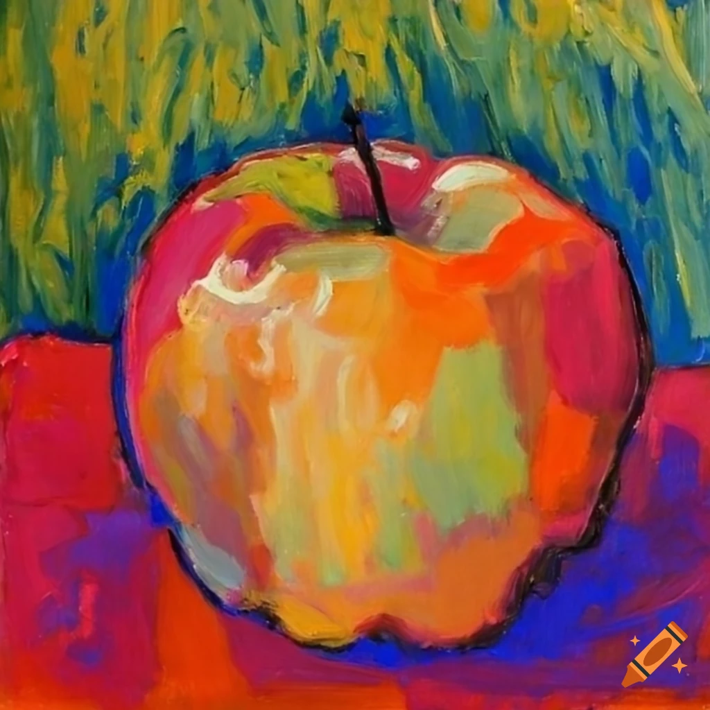 fauvism painting of an apple on a table