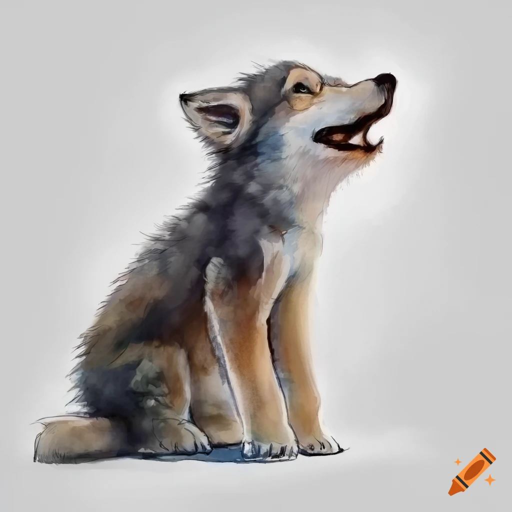 watercolor painting of an adorable baby wolf