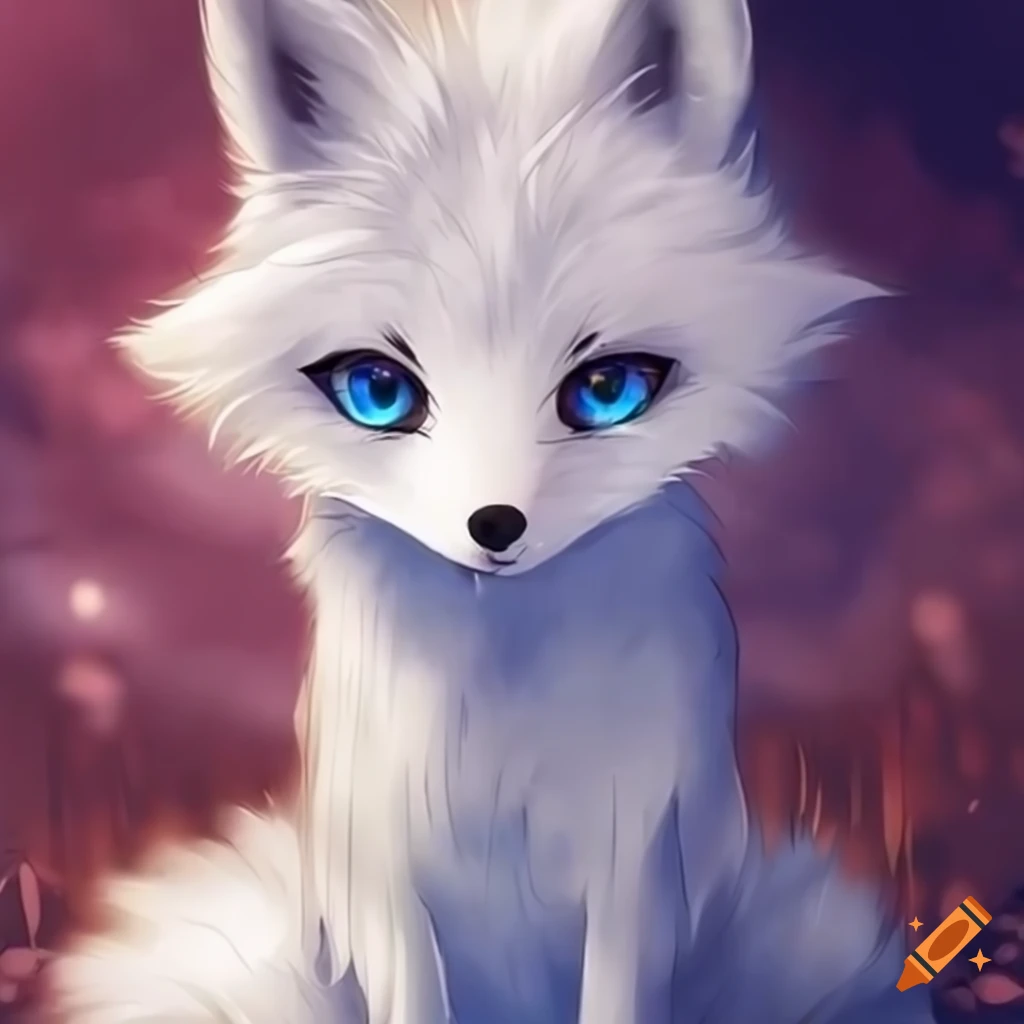 cute white anime fox with blue eyes