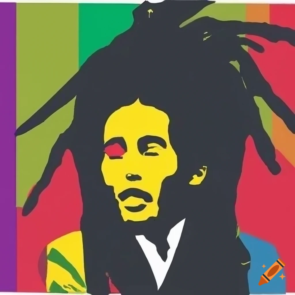 minimalist pop art portrait of Bob Marley playing