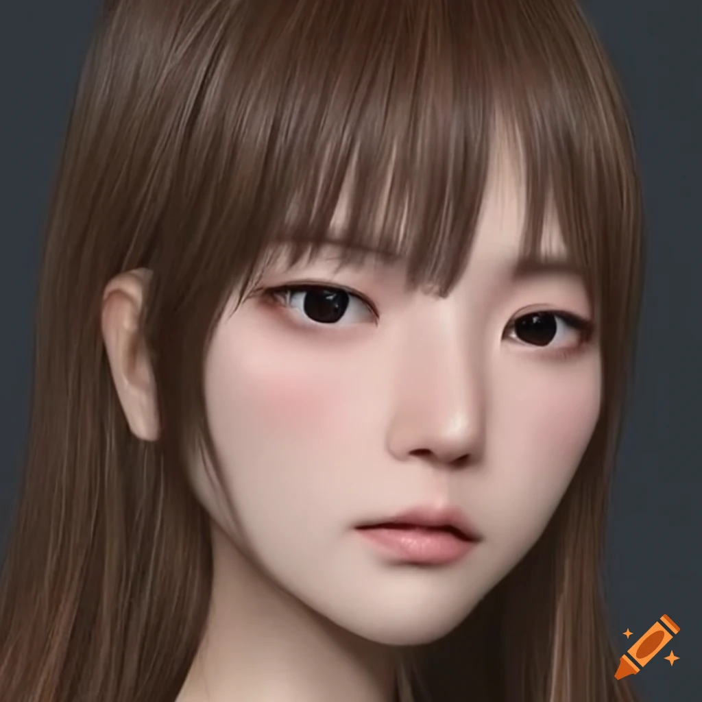 realistic portrait of a Japanese woman with long hair