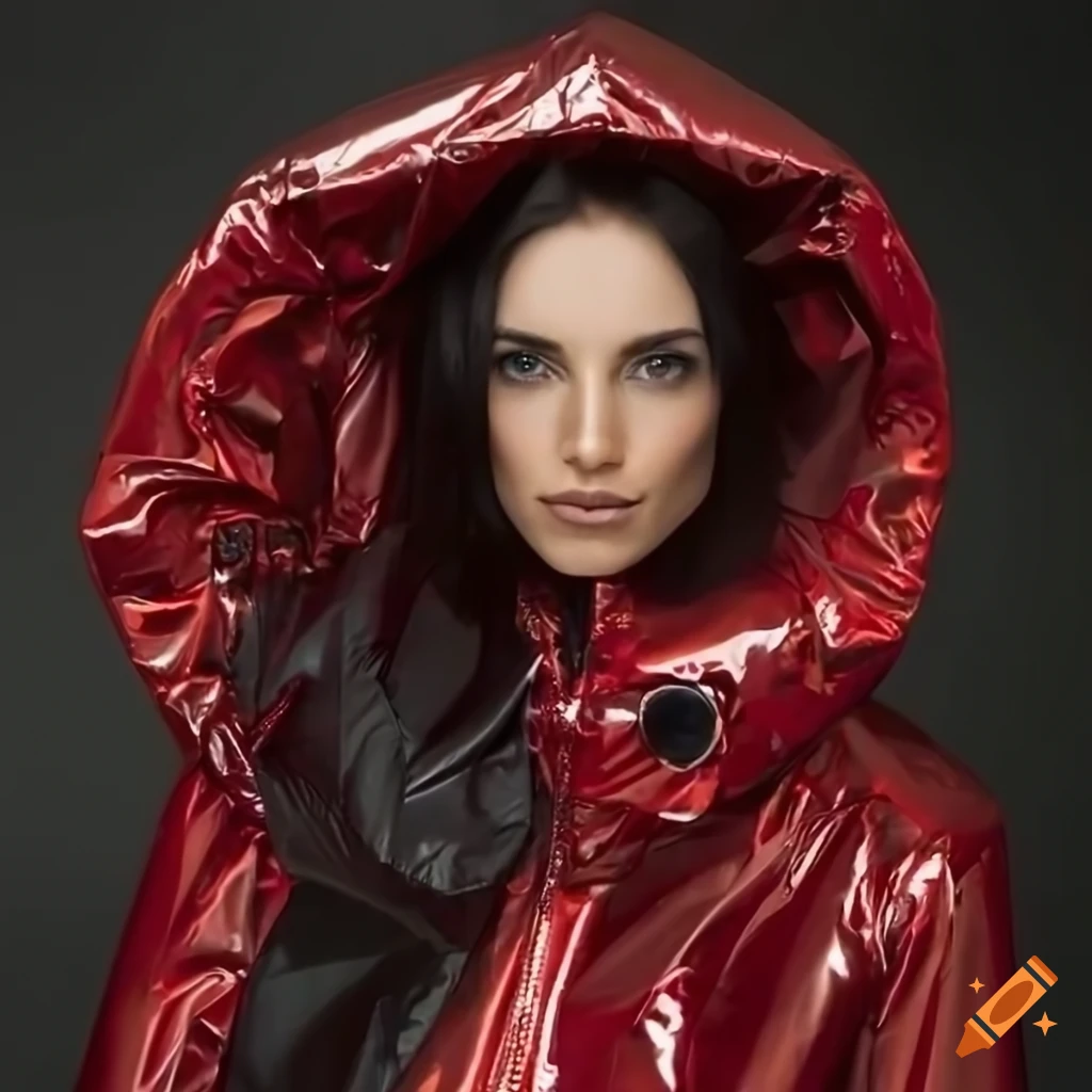 woman wearing a shiny raincoat