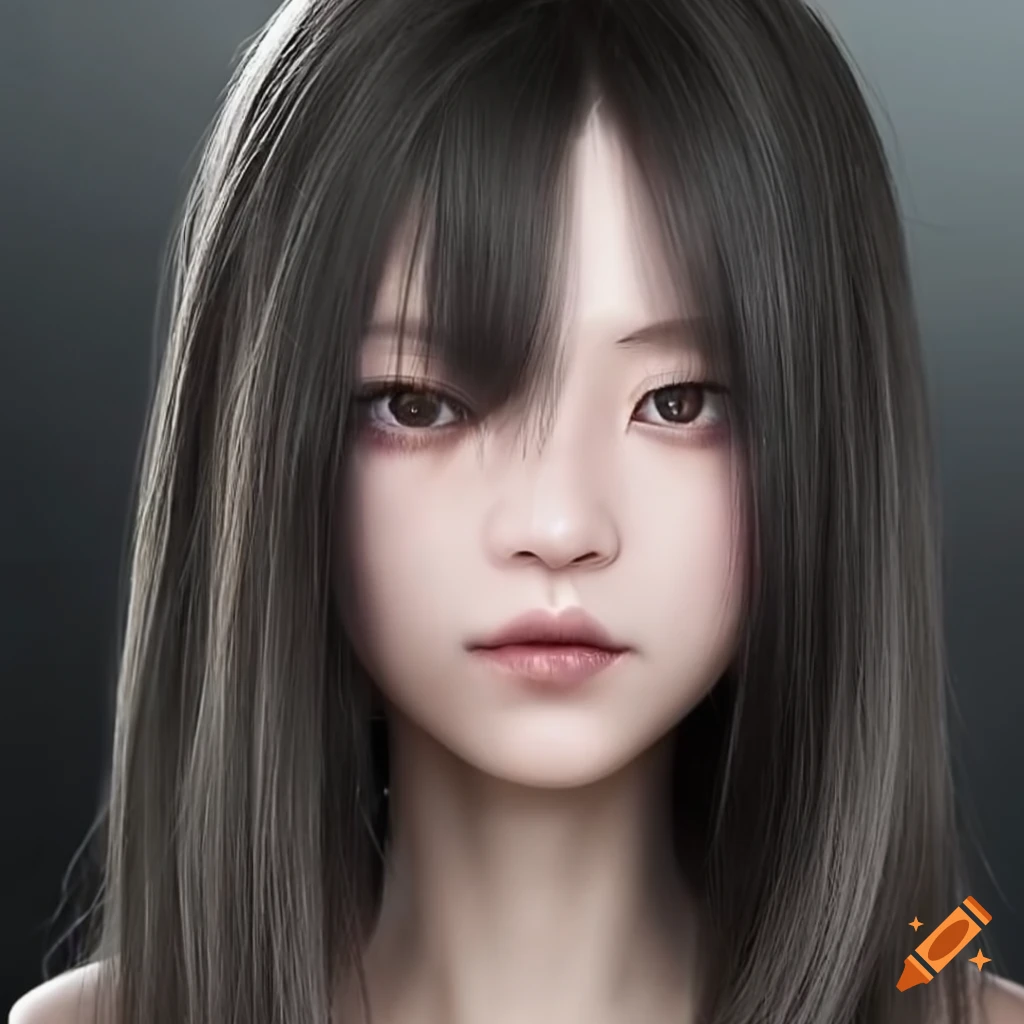 realistic portrait of a Japanese woman with long hair