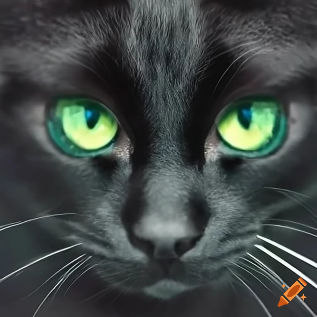 ultra-HD image of a black cat with emerald eyes