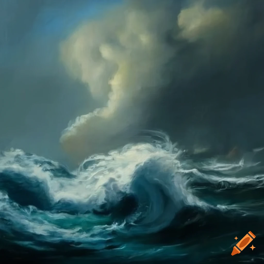 oil painting of a tall ship in a violent storm