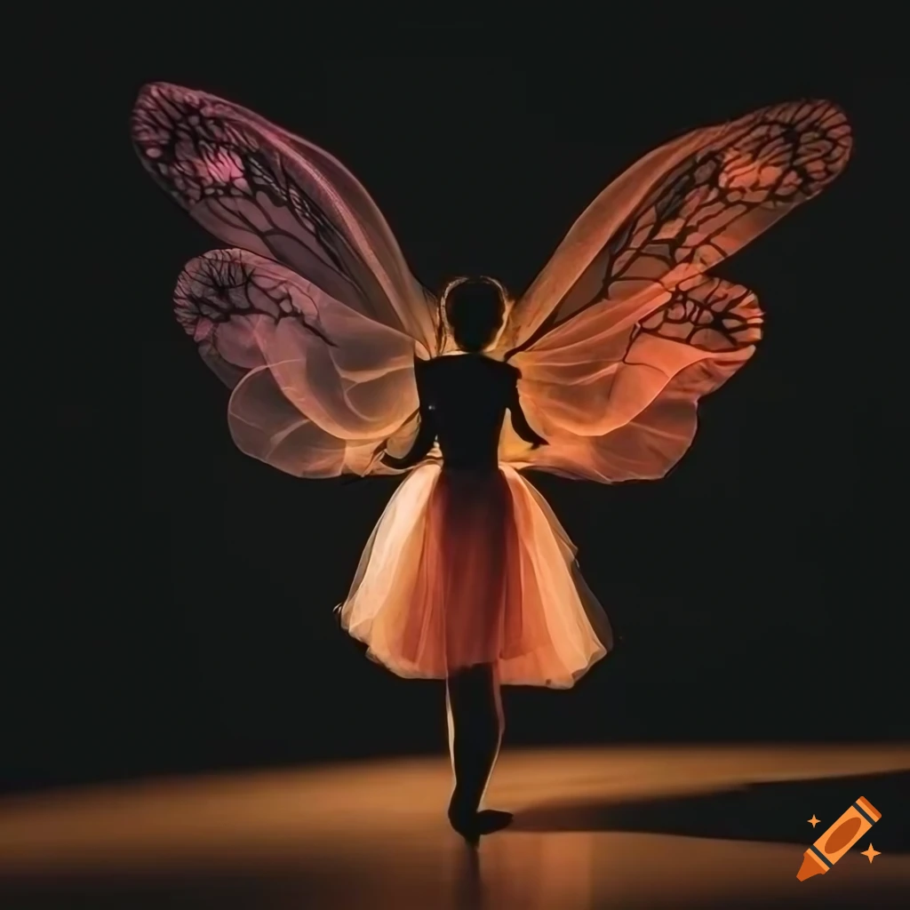 silhouette of a little girl with rainbow butterfly wings