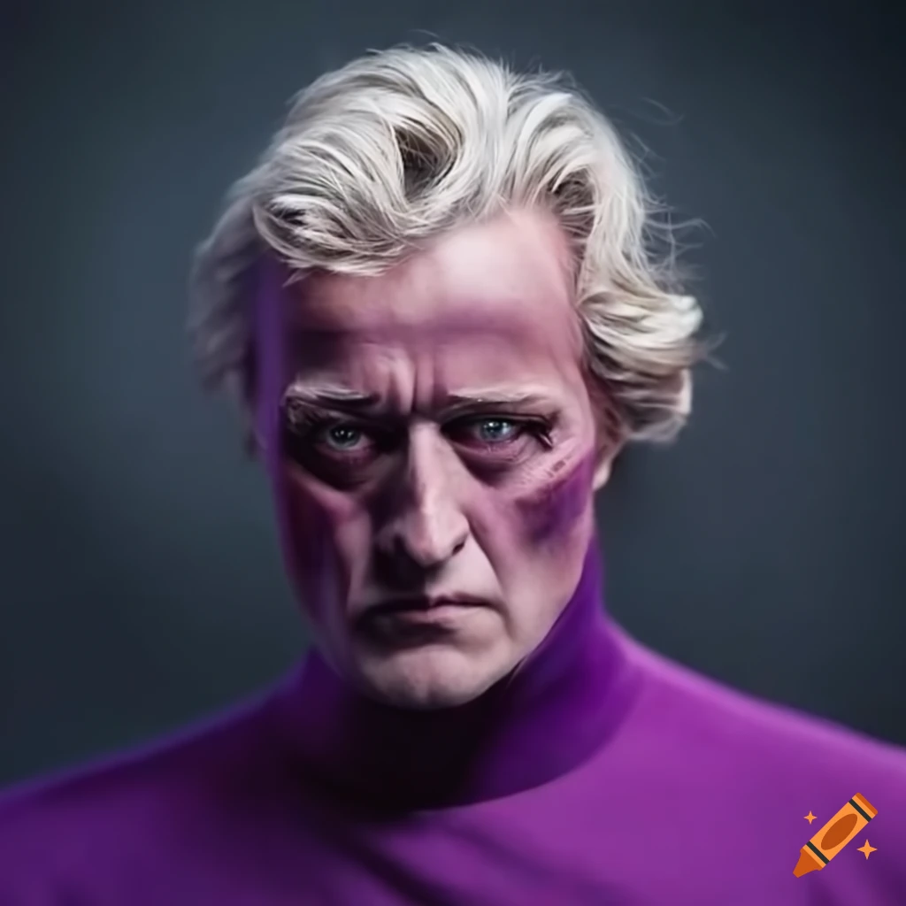 Rutger Hauer as Magneto in red and purple costume