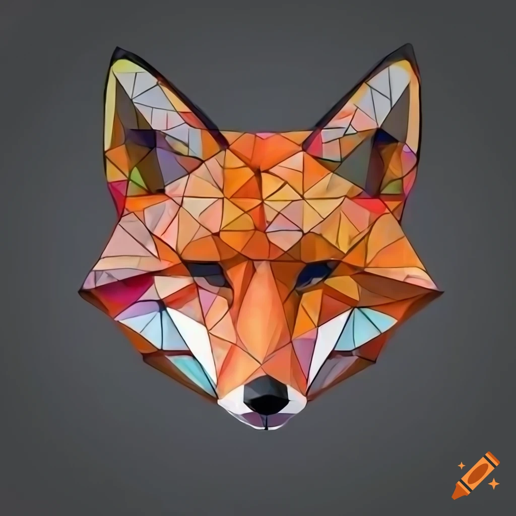 colorful geometric fox artwork on black background
