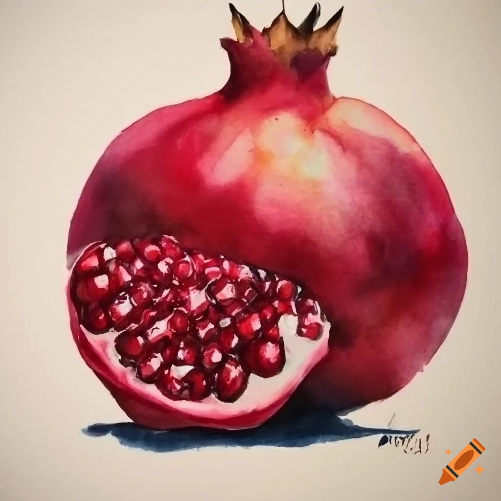 watercolor painting of a pomegranate