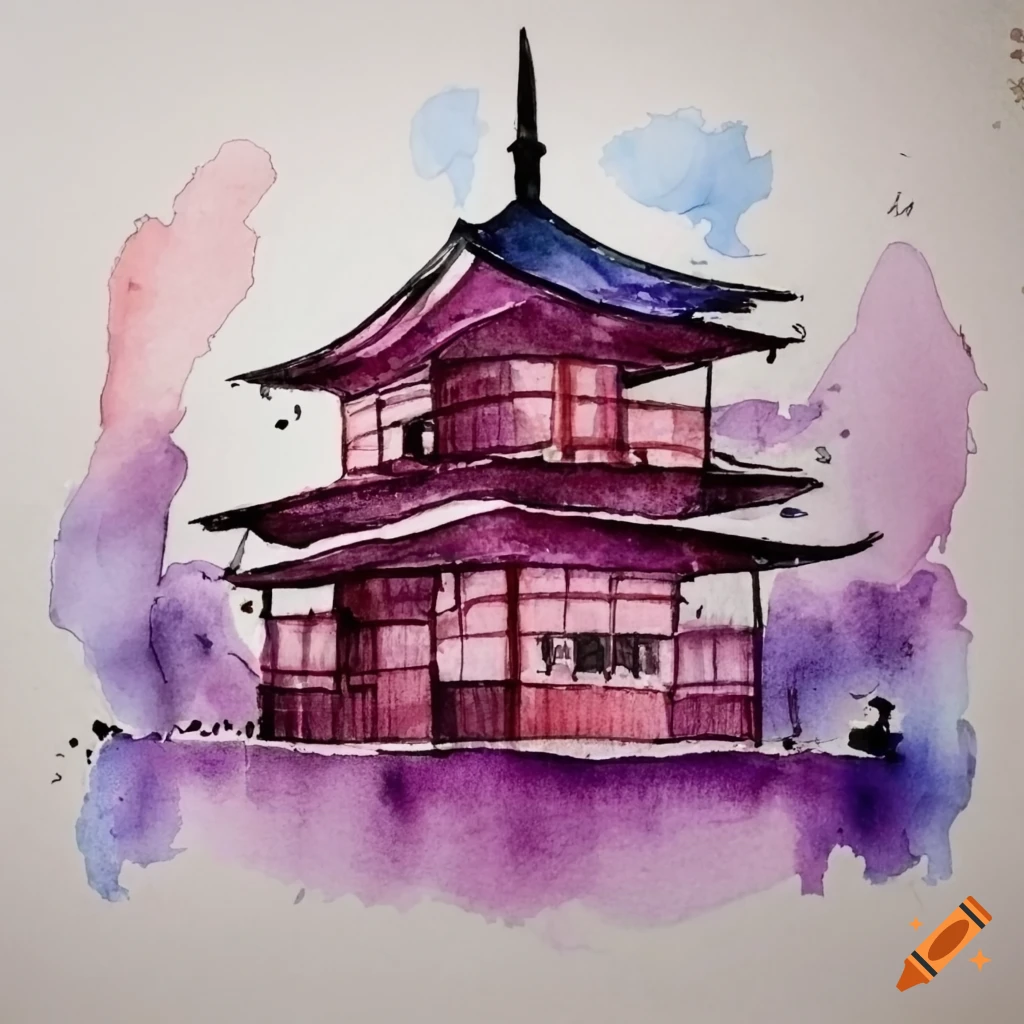 watercolor of a modern Japanese cityscape