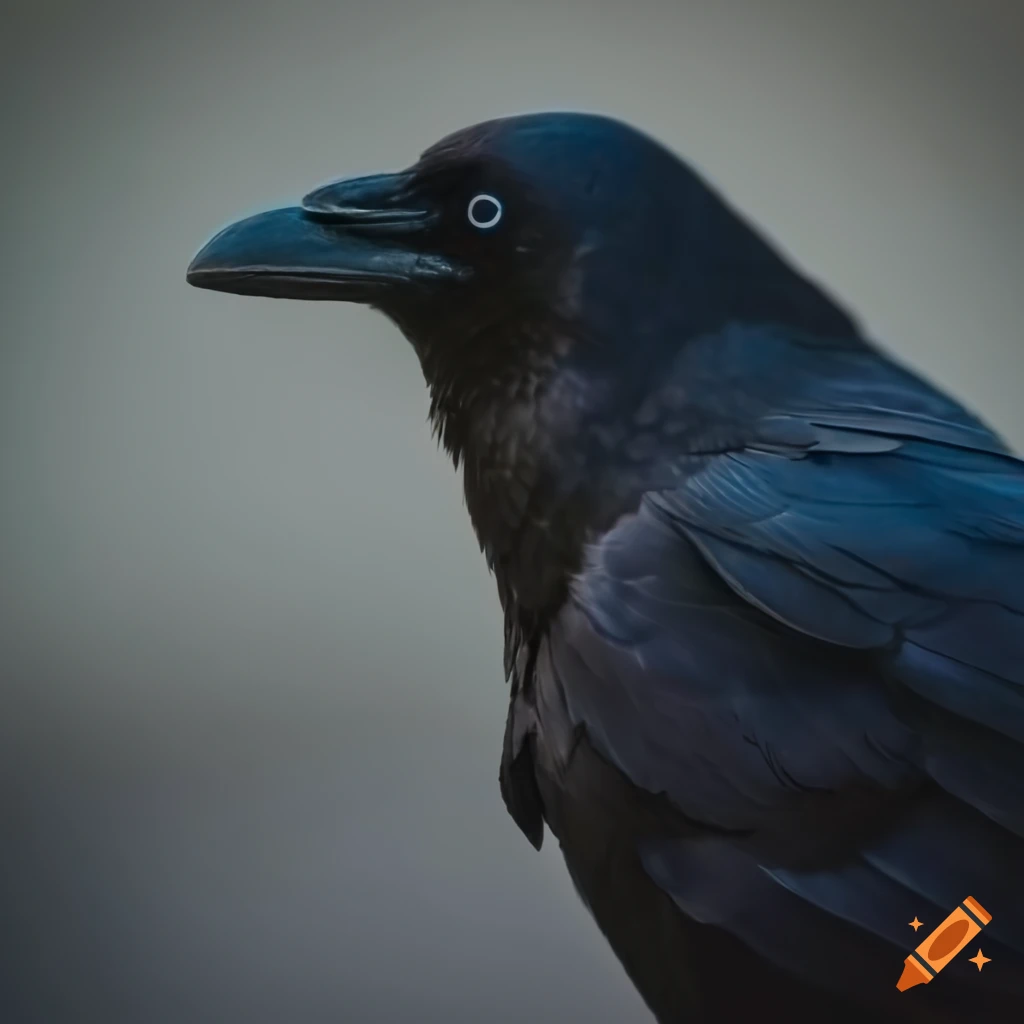 close-up of a raven perched on an old sign at dusk