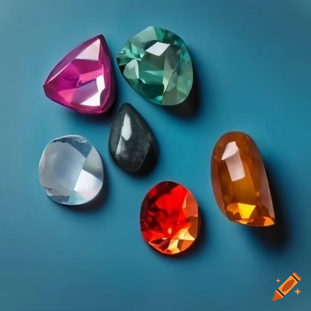 colorful gemstones on a blue background
