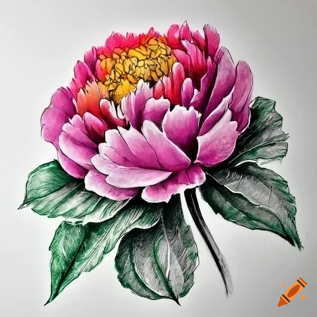 detailed sketch of a peony plant