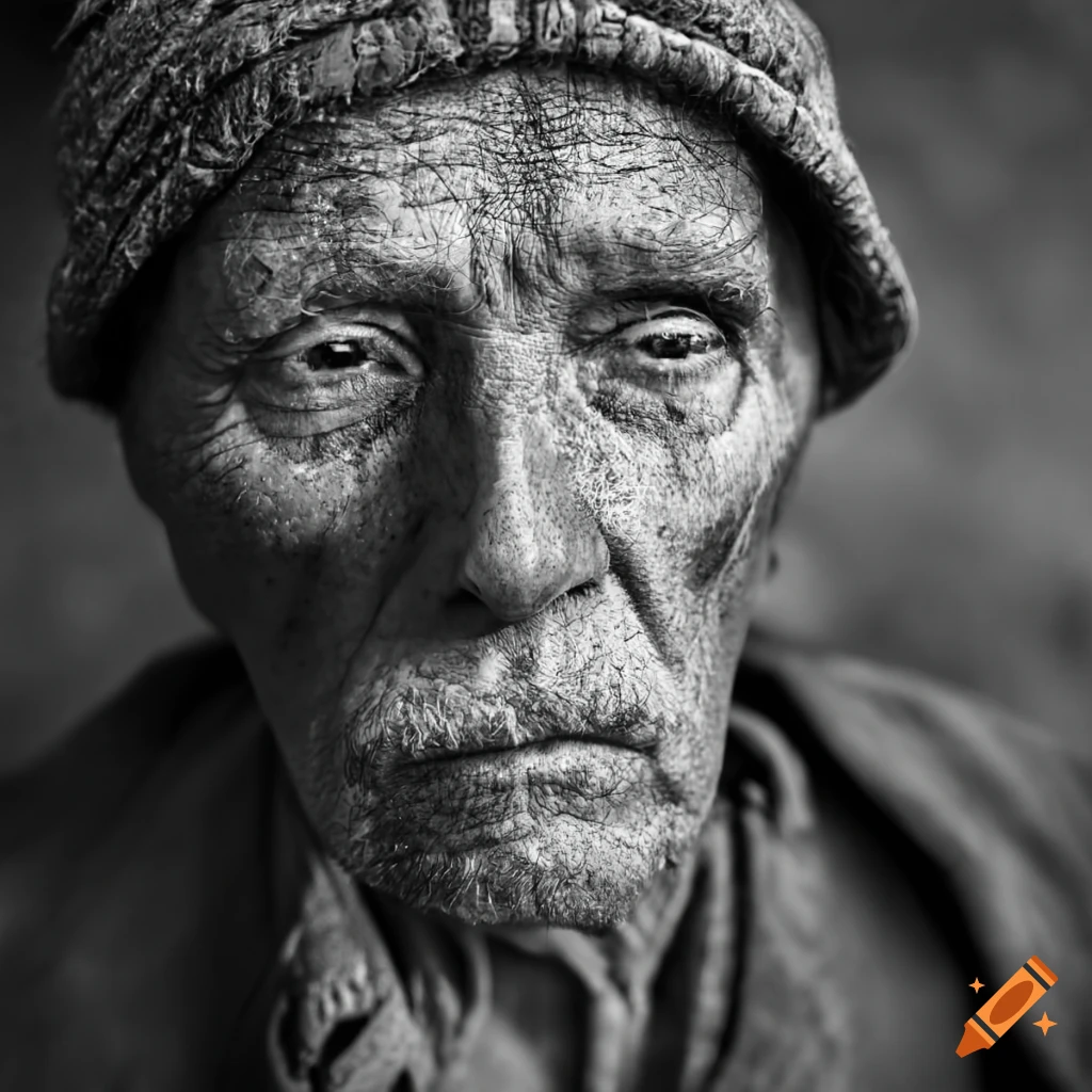 monochrome portrait of a kind-hearted vagrant