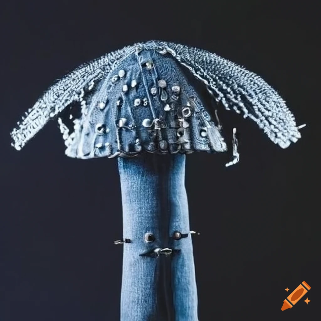denim mushroom with rivets and spikes