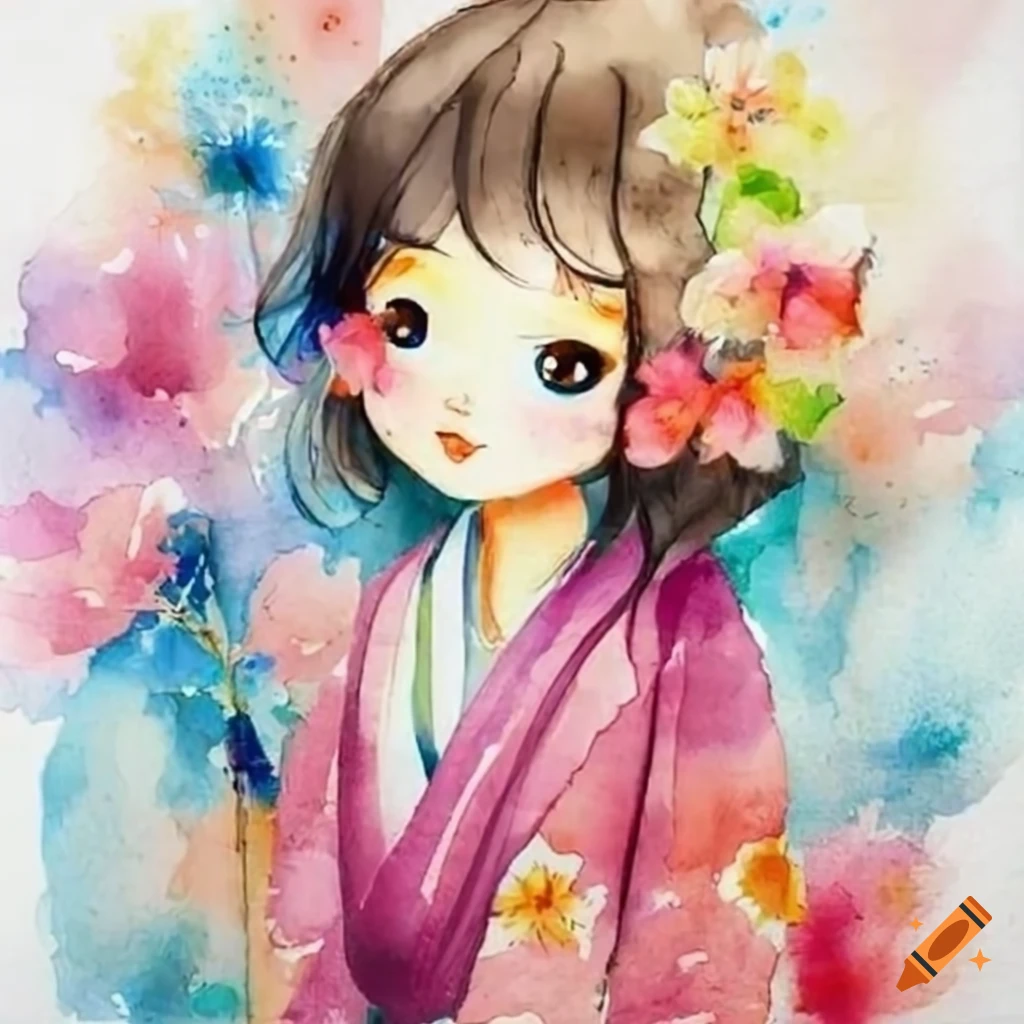 Japanese girl surrounded by flowers