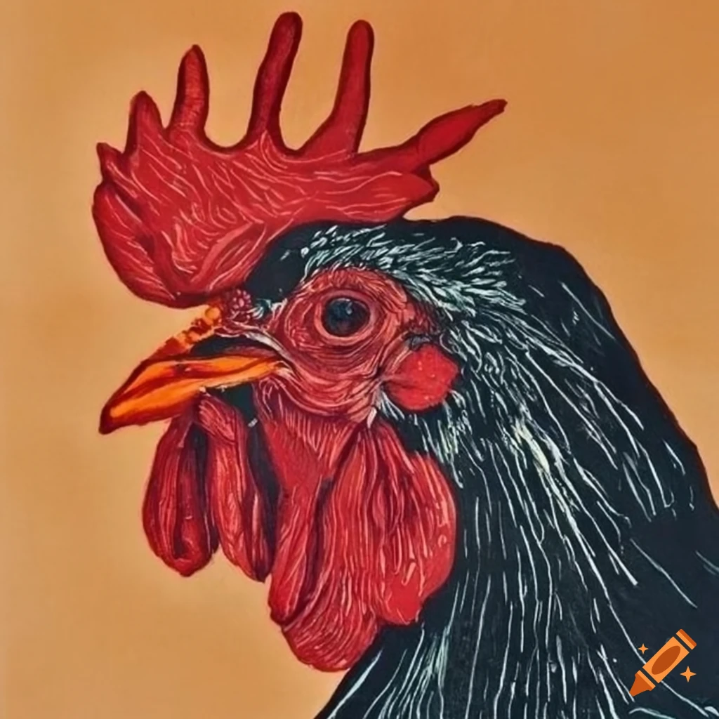 etching of a rooster portrait by Schiele