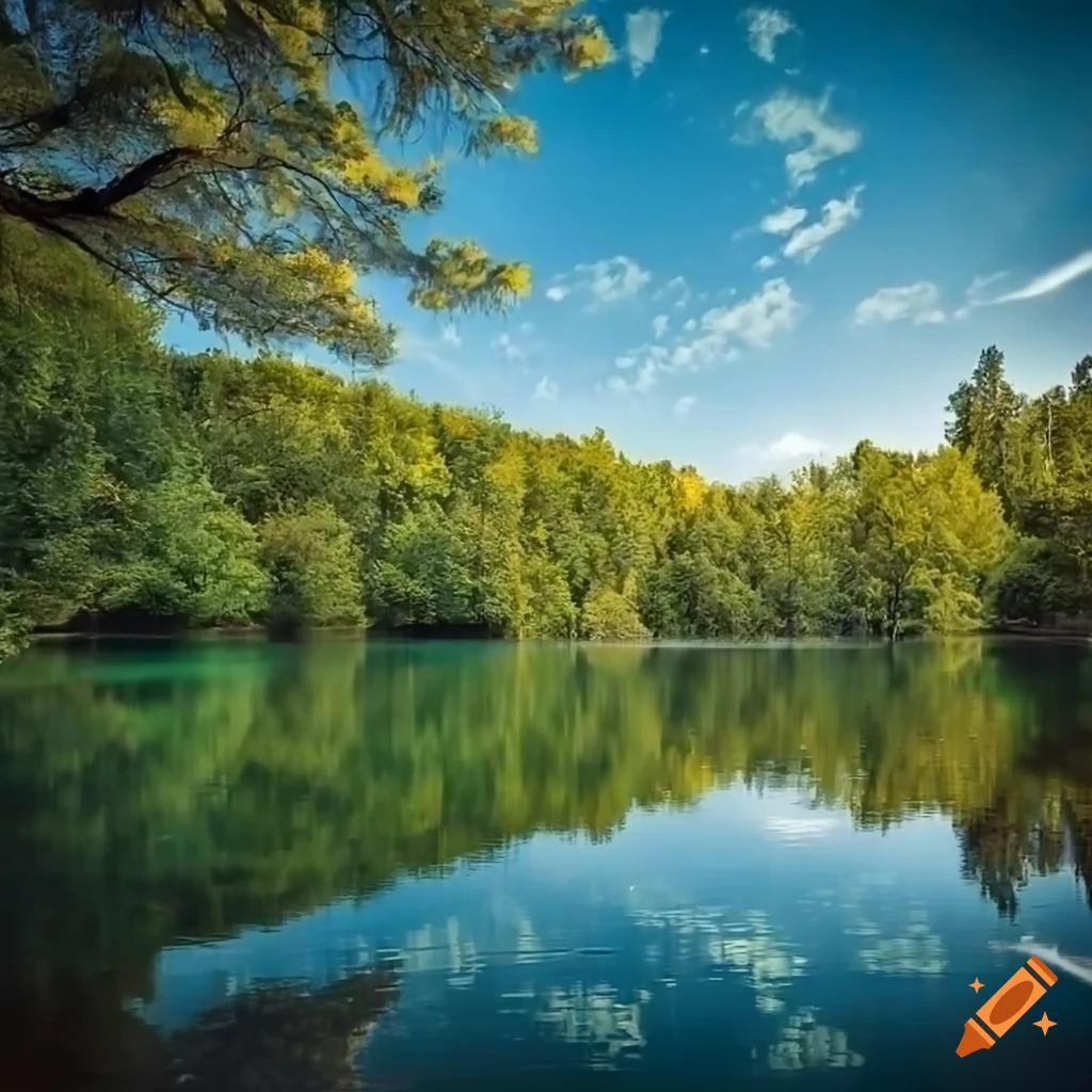 serene lake surrounded by lush trees