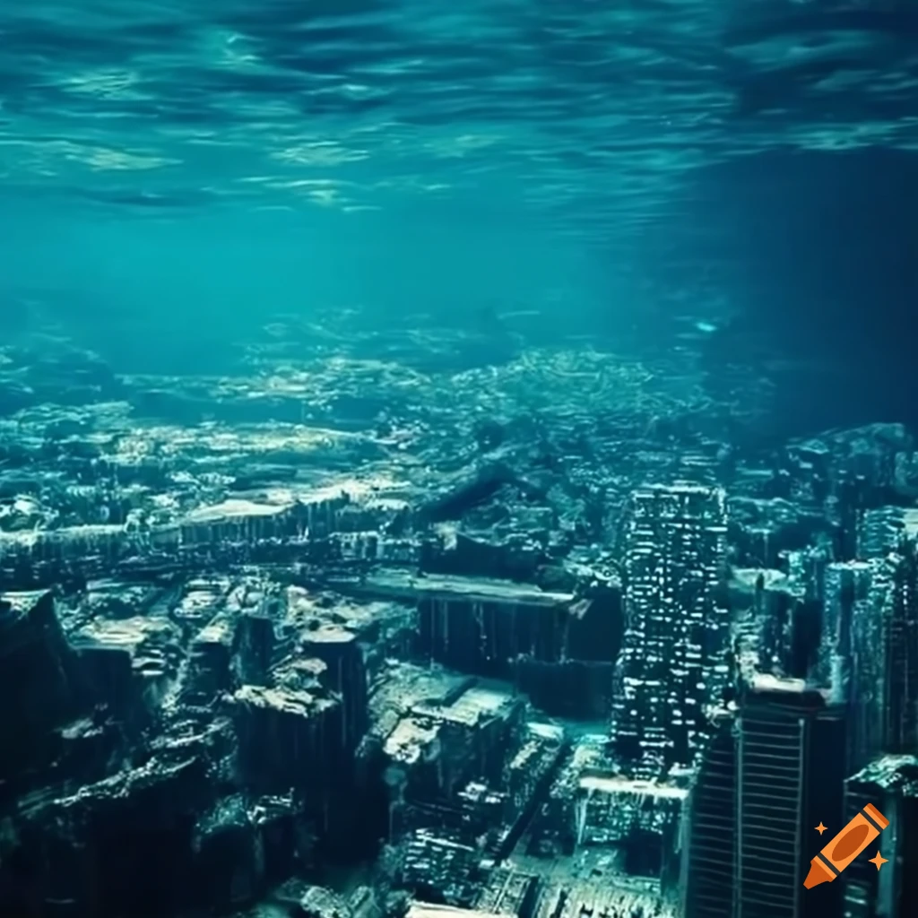 digital art of a city submerged underwater