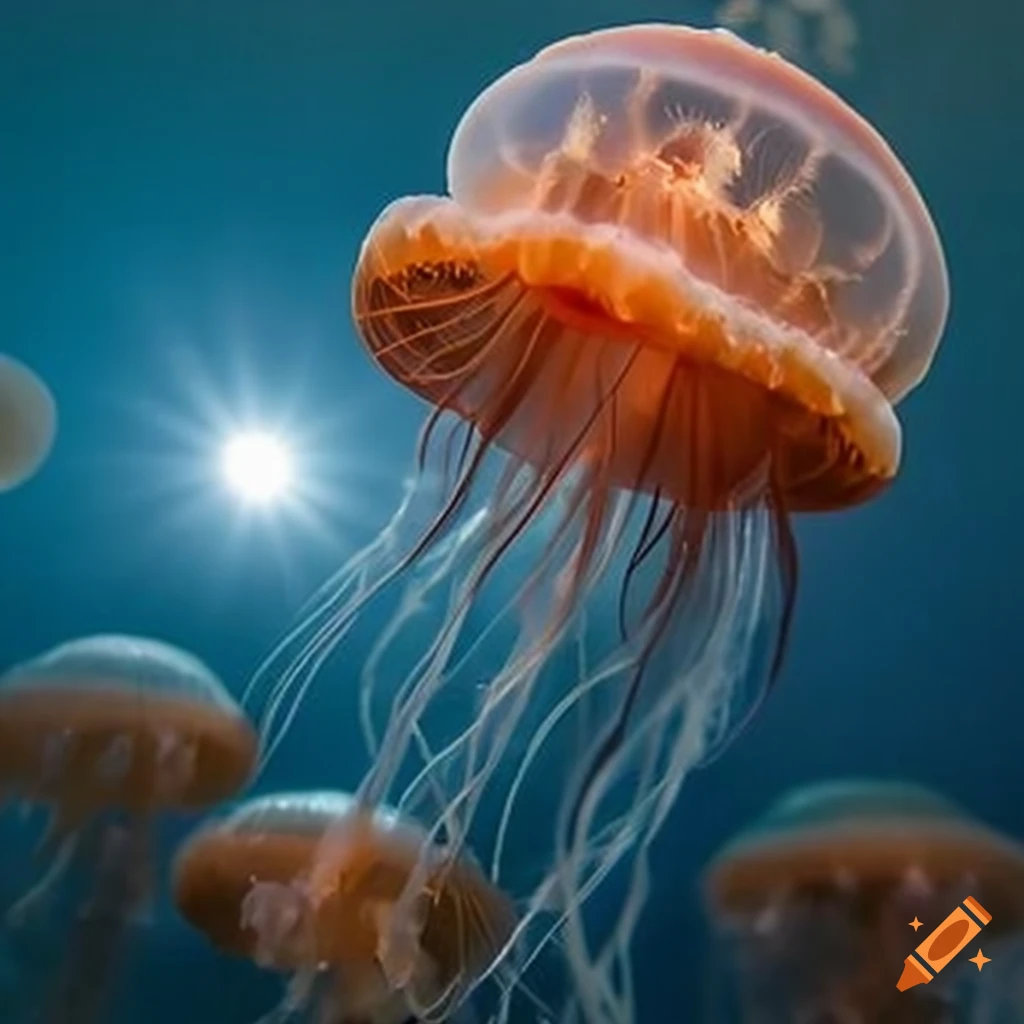 vibrant jellyfish with transparent tentacles