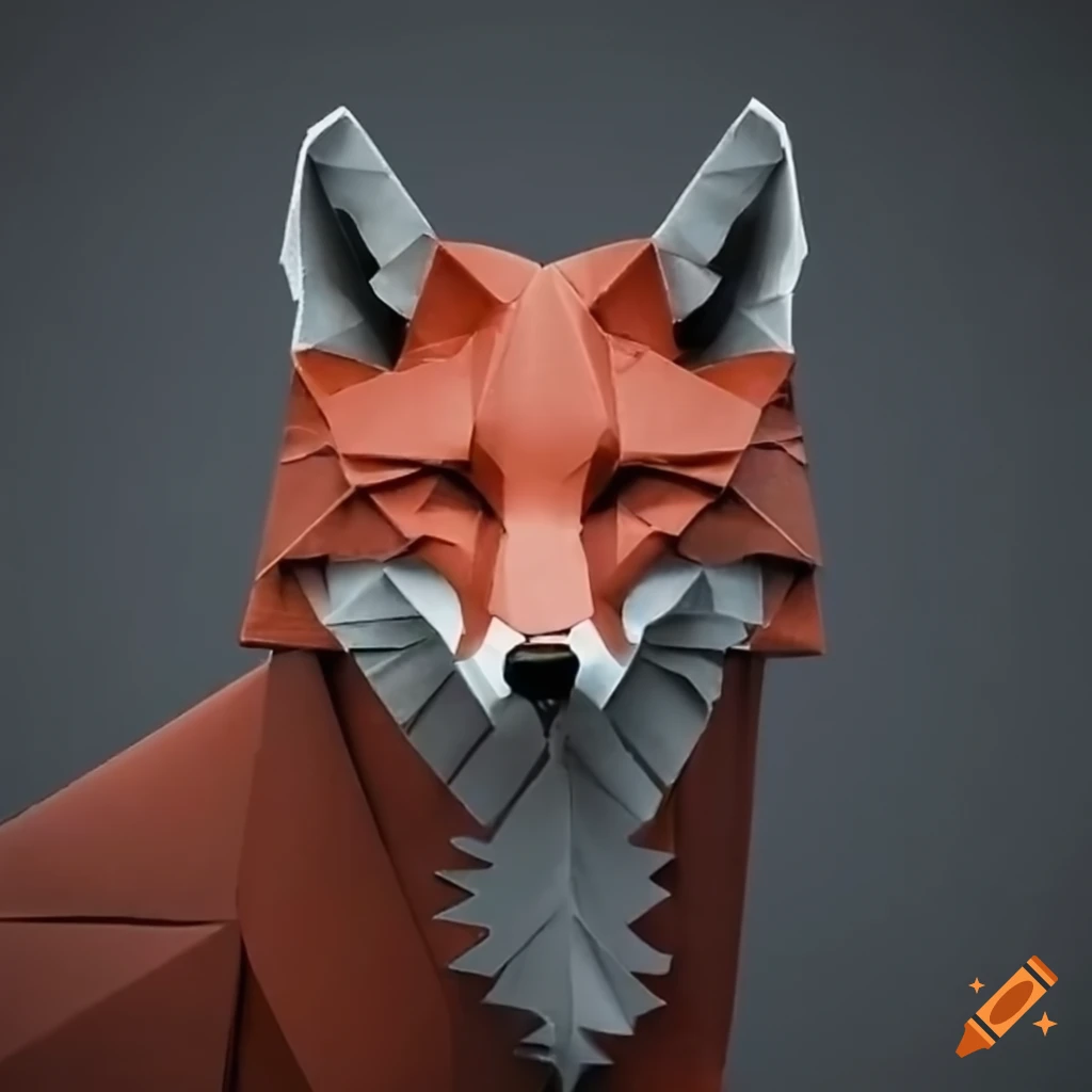 metallic fox made of origami