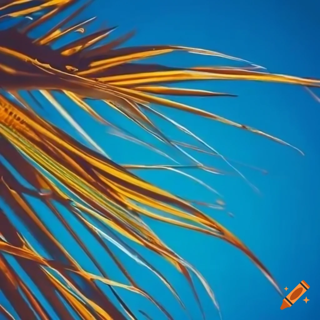 palm leaves against a blue sunny sky