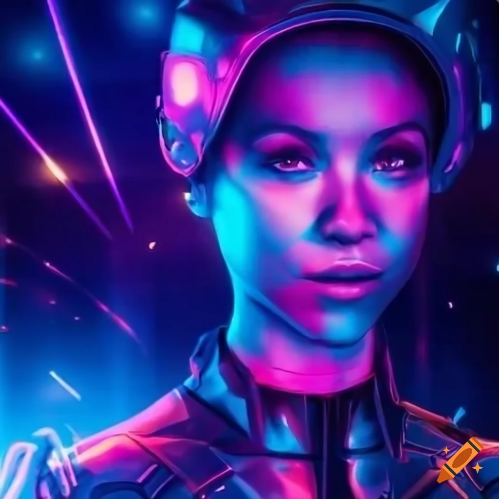 neon cyber girl in futuristic cityscape