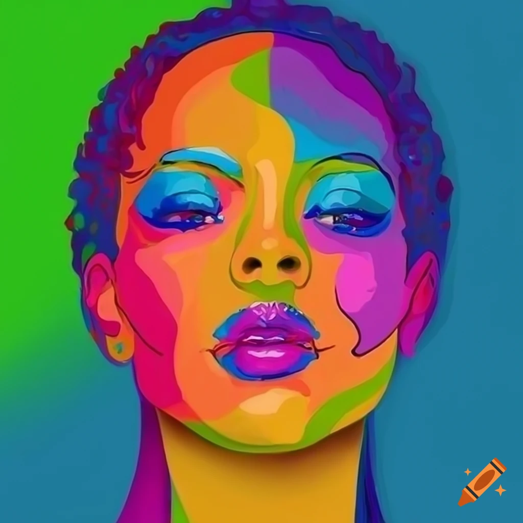 colorful pop-art female portrait with piercing gaze