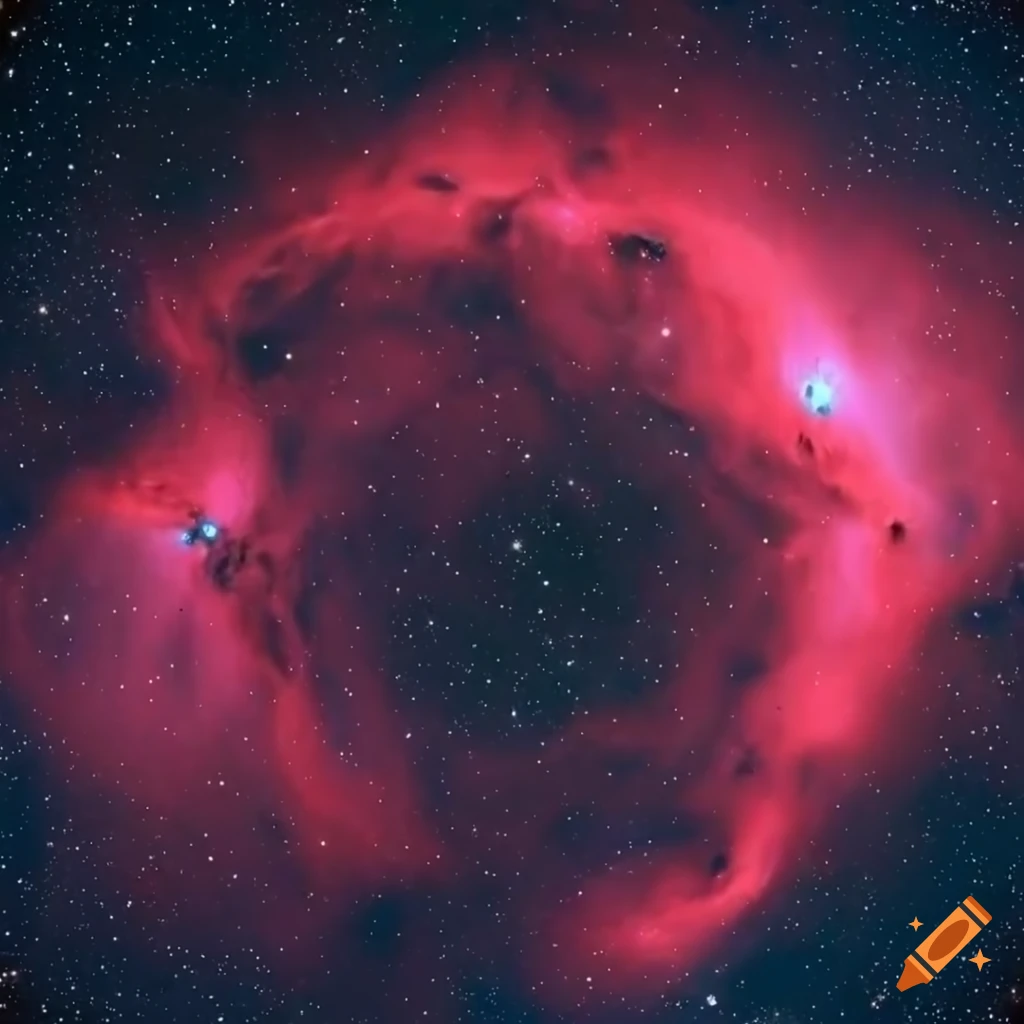 photorealistic image of a dark blue and red nebulae in space
