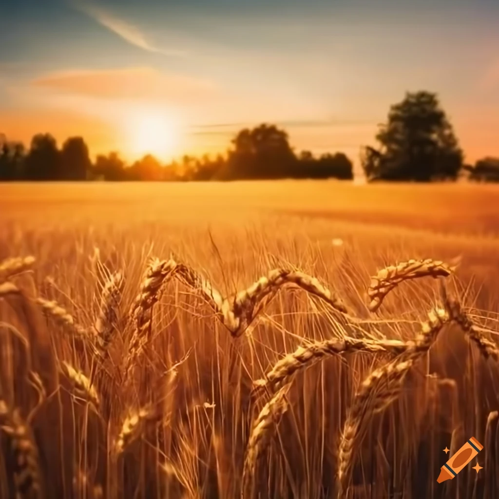 sunrise over a wheat field with trees