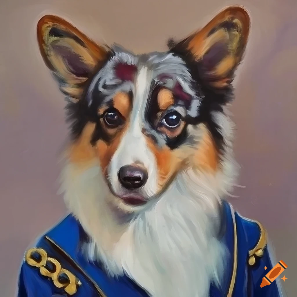 portrait of an anthropomorphic Aussie-Corgi in a royal suit