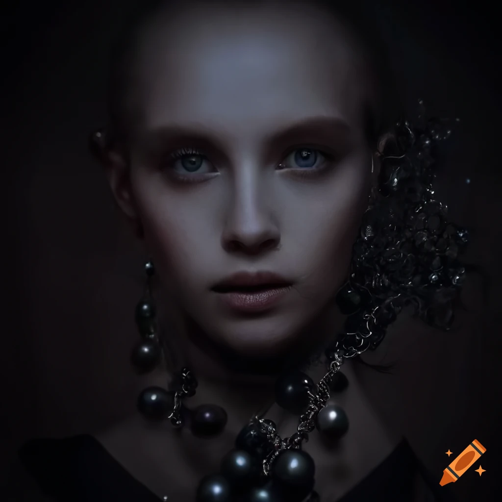 futuristic portrait with wires and black pearl