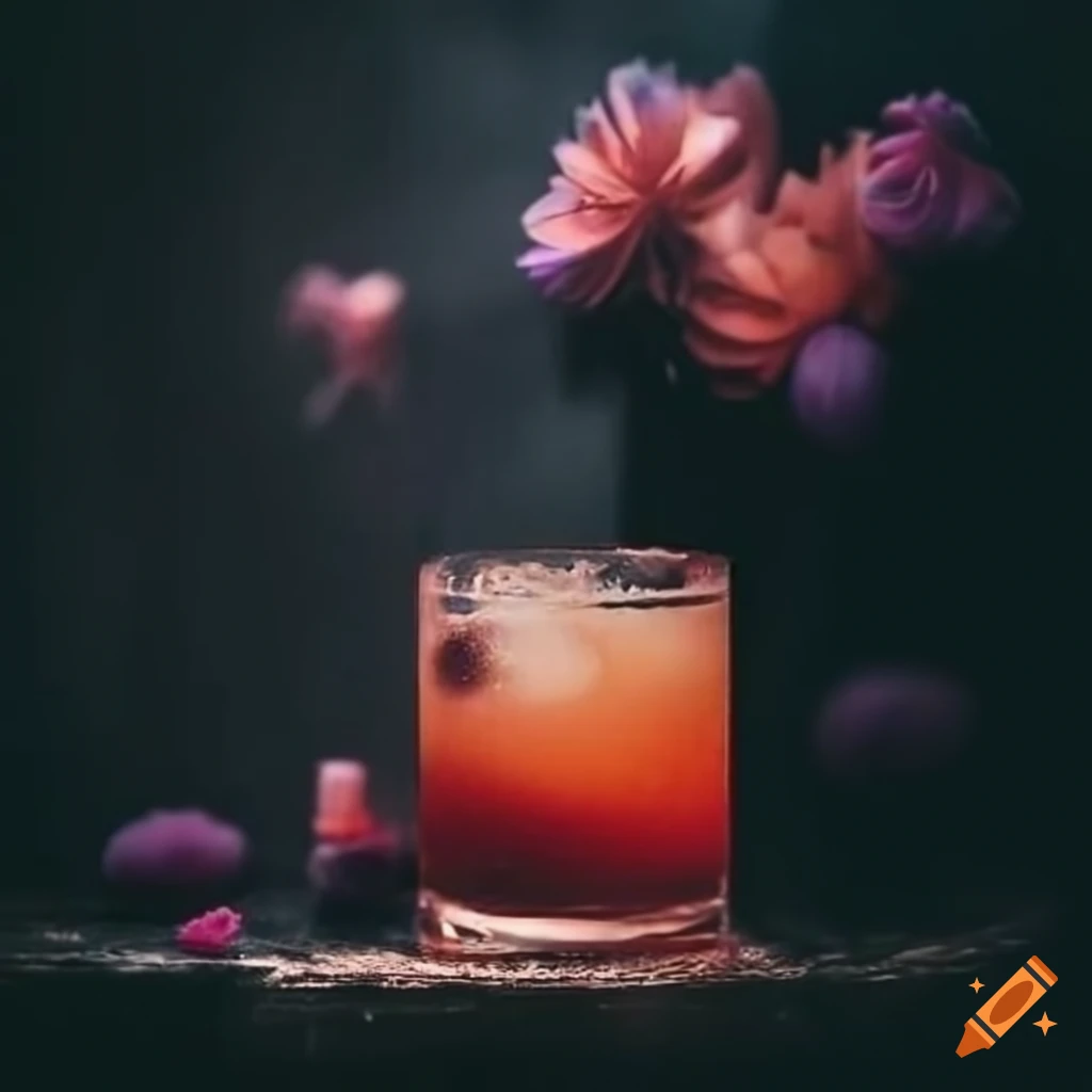 mystical cocktails with flowers and dark ambiance
