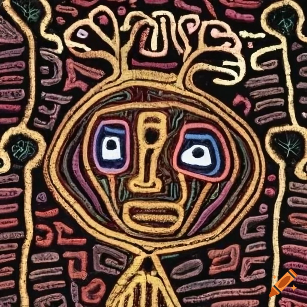 artwork of a Kuna goddess with intricate vines