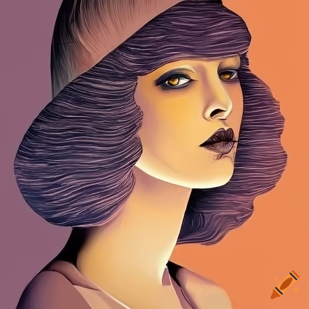 Art Deco portrait of a woman in pastel colors