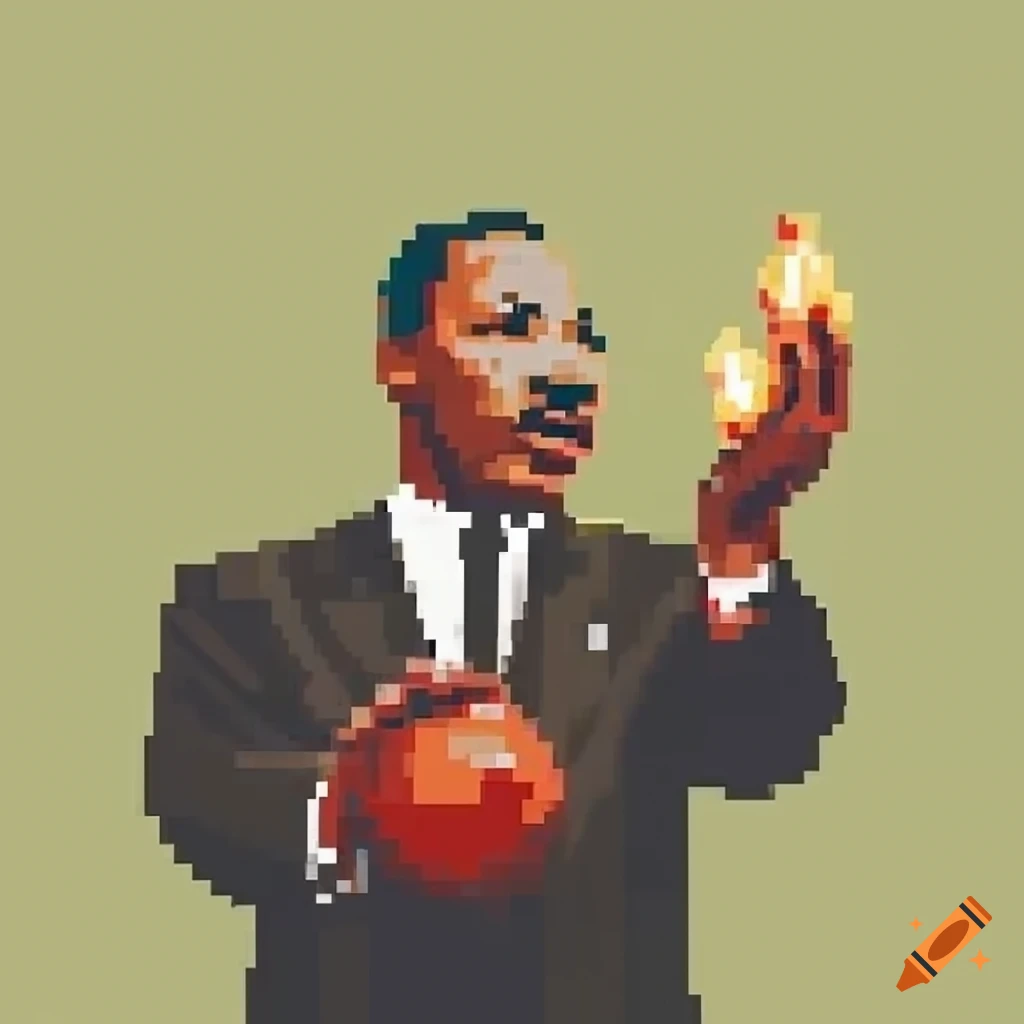 pixel art of MLK throwing fireballs
