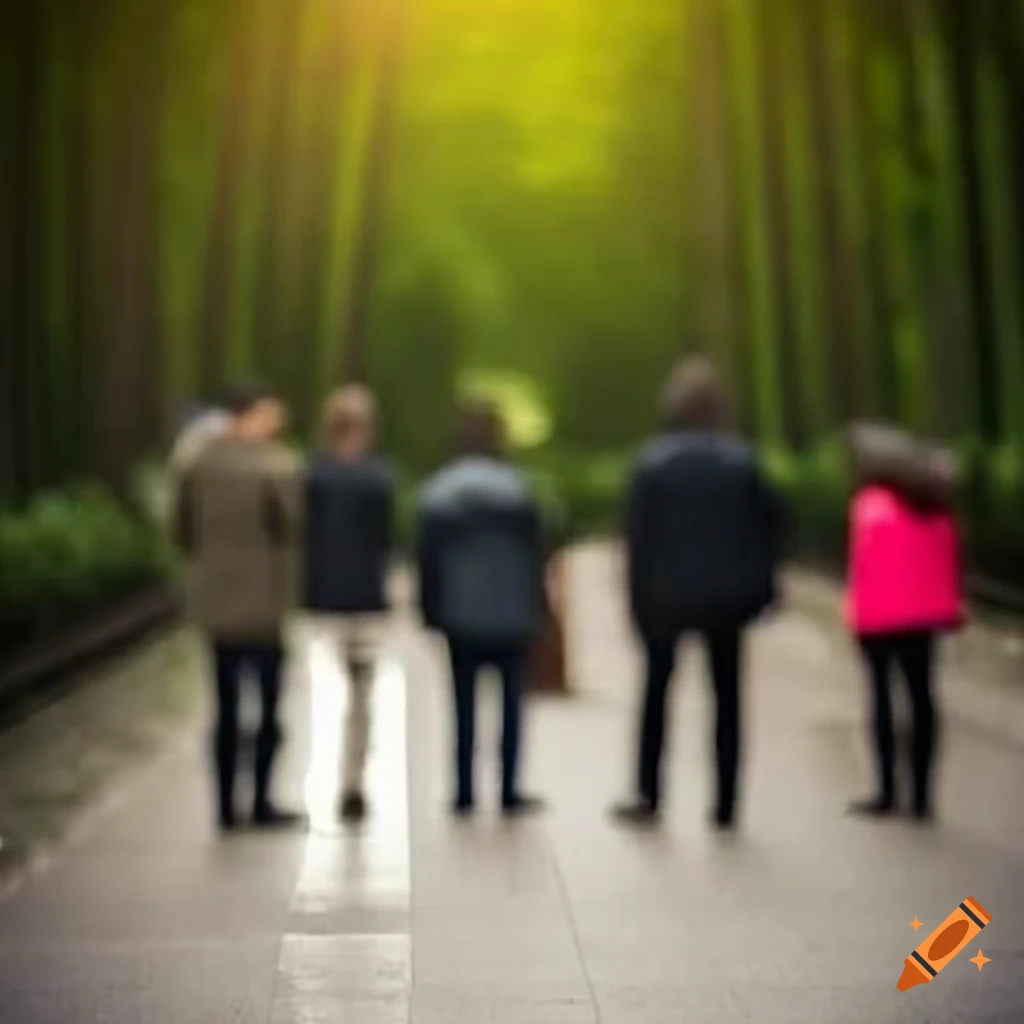 group of people standing on a new street in nature
