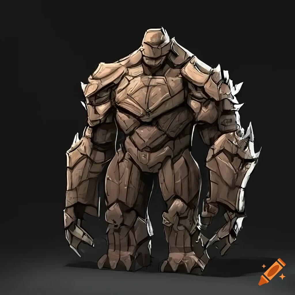 A armored golem with heavy armor, symmetryc on Craiyon