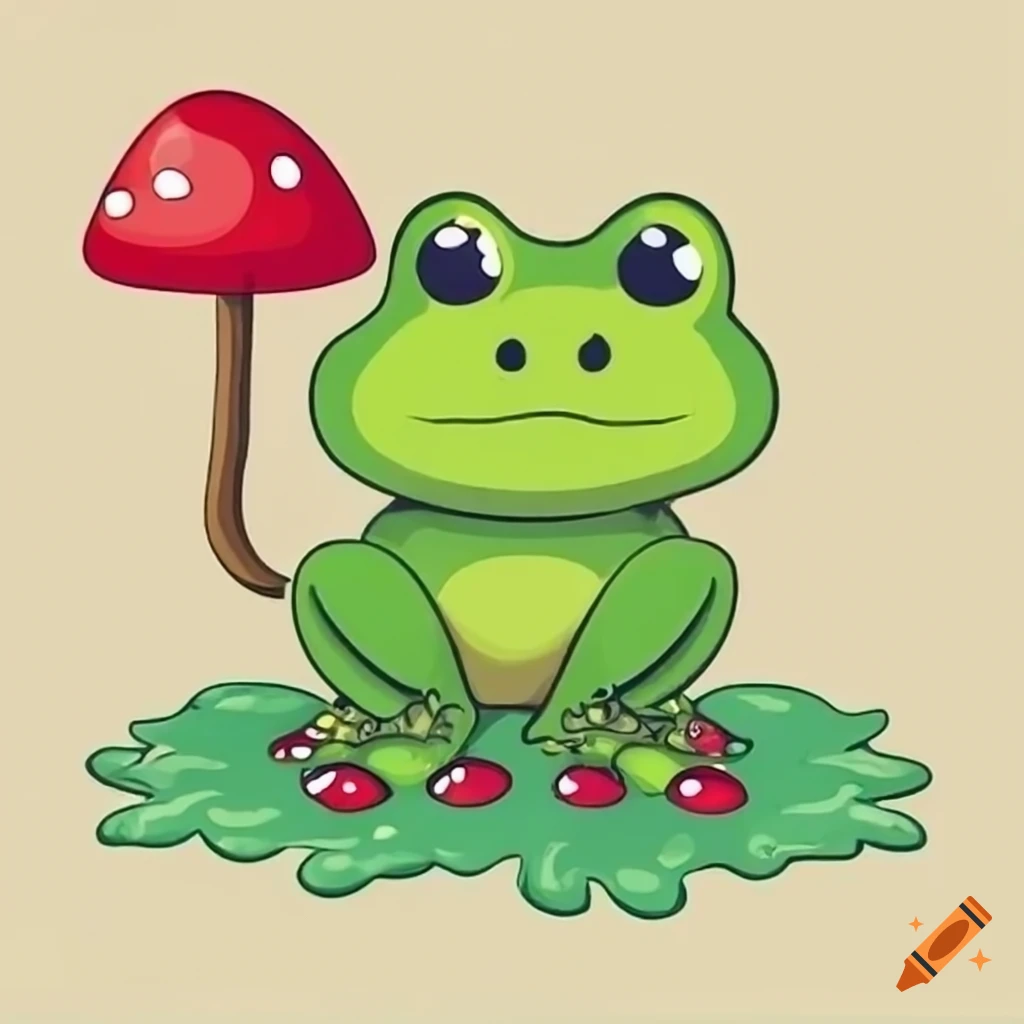 Cute frog sitting with mushroom on Craiyon