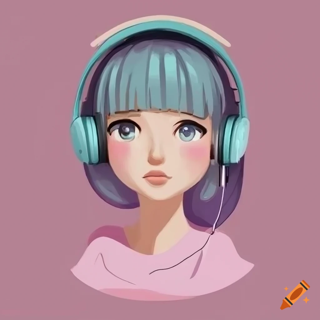 minimalist kawaii girl with headphones