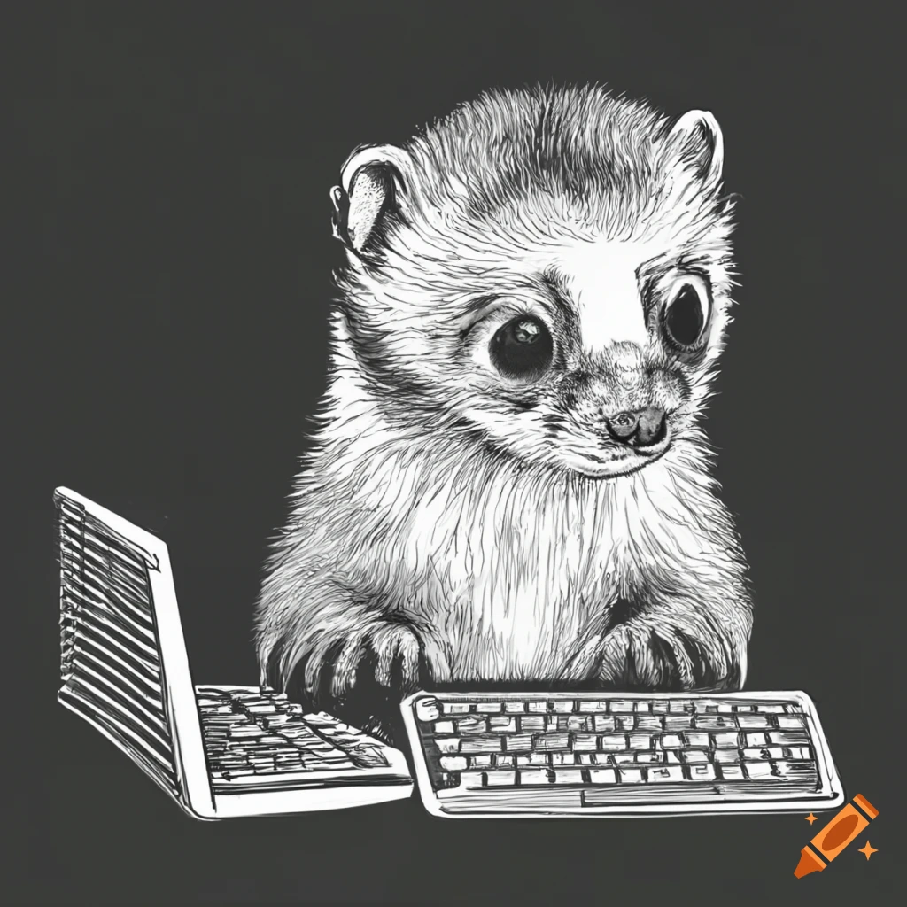 ferret with glasses working on a computer