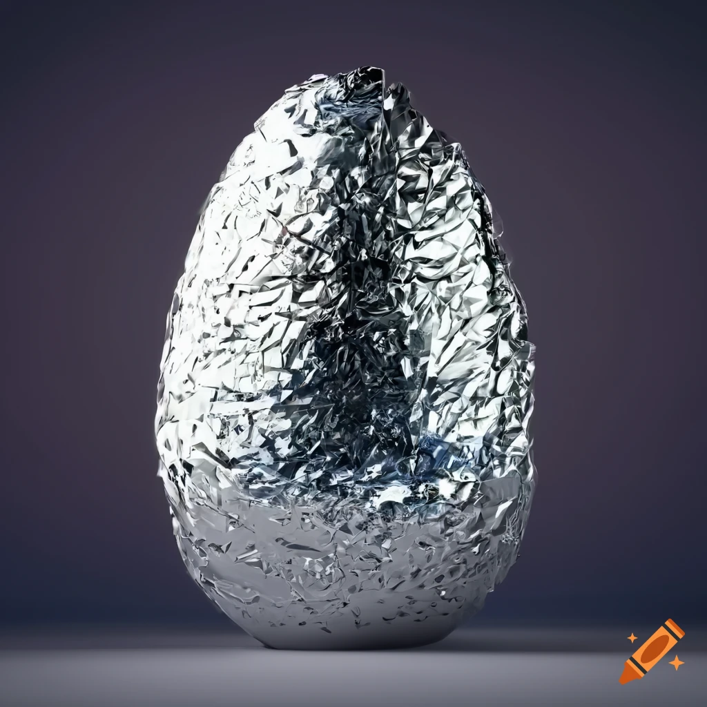 HD photo of a shiny aluminum foil egg