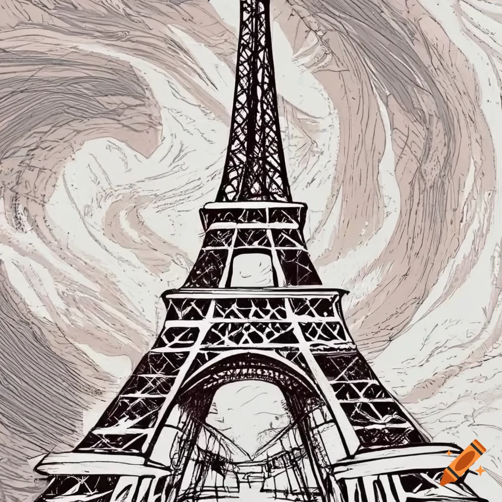 Monochrome eiffel tower outline for coloring book or logo design on Craiyon
