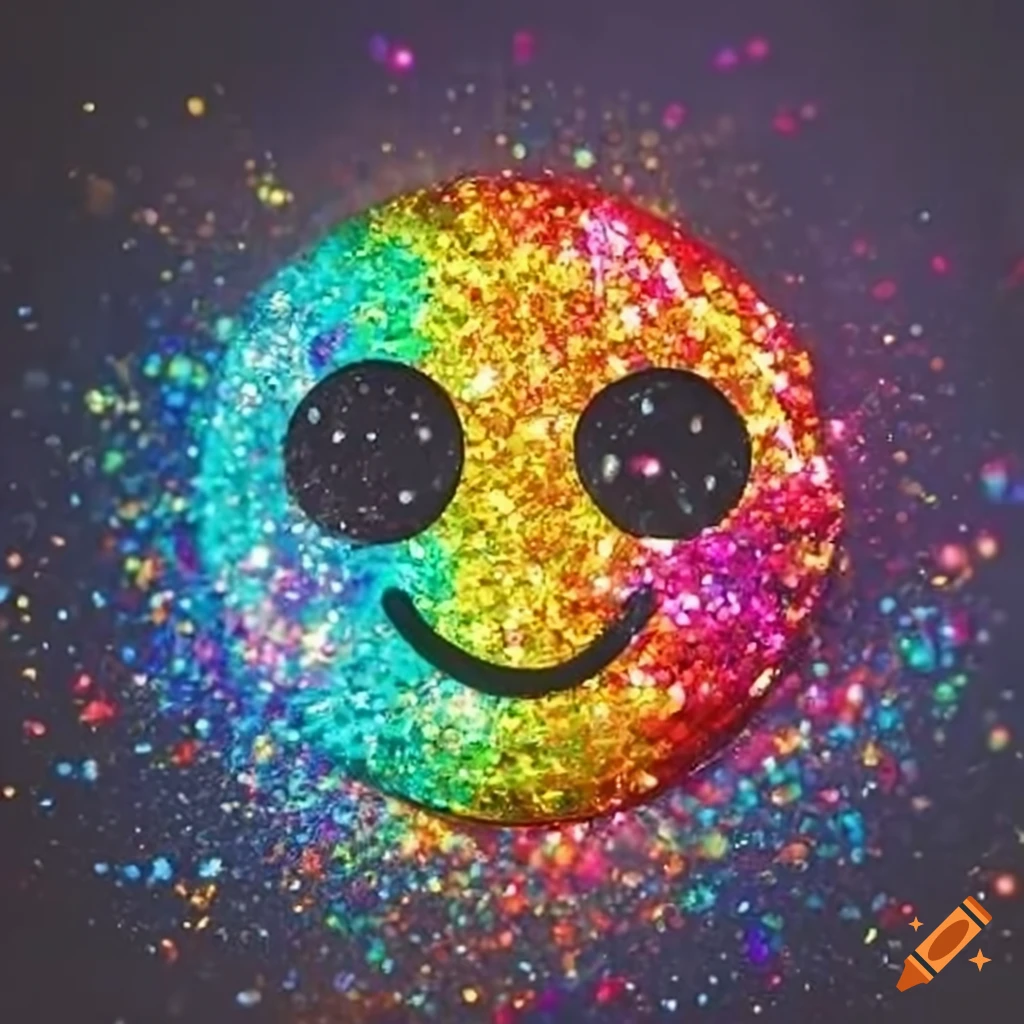 glittery smiley faces with rainbows