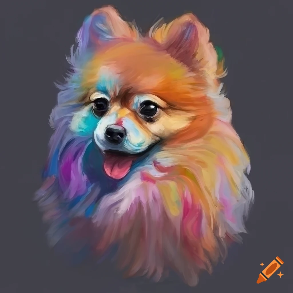 colorful Pomeranian on a black background