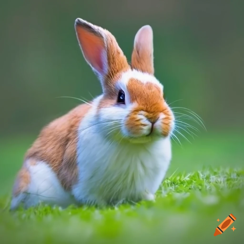 realistic tricolor rabbit sitting on grass