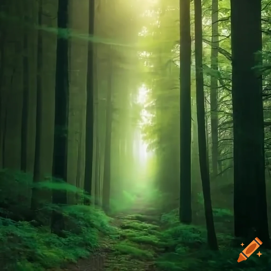 hiking path in a dense forest with sunrays
