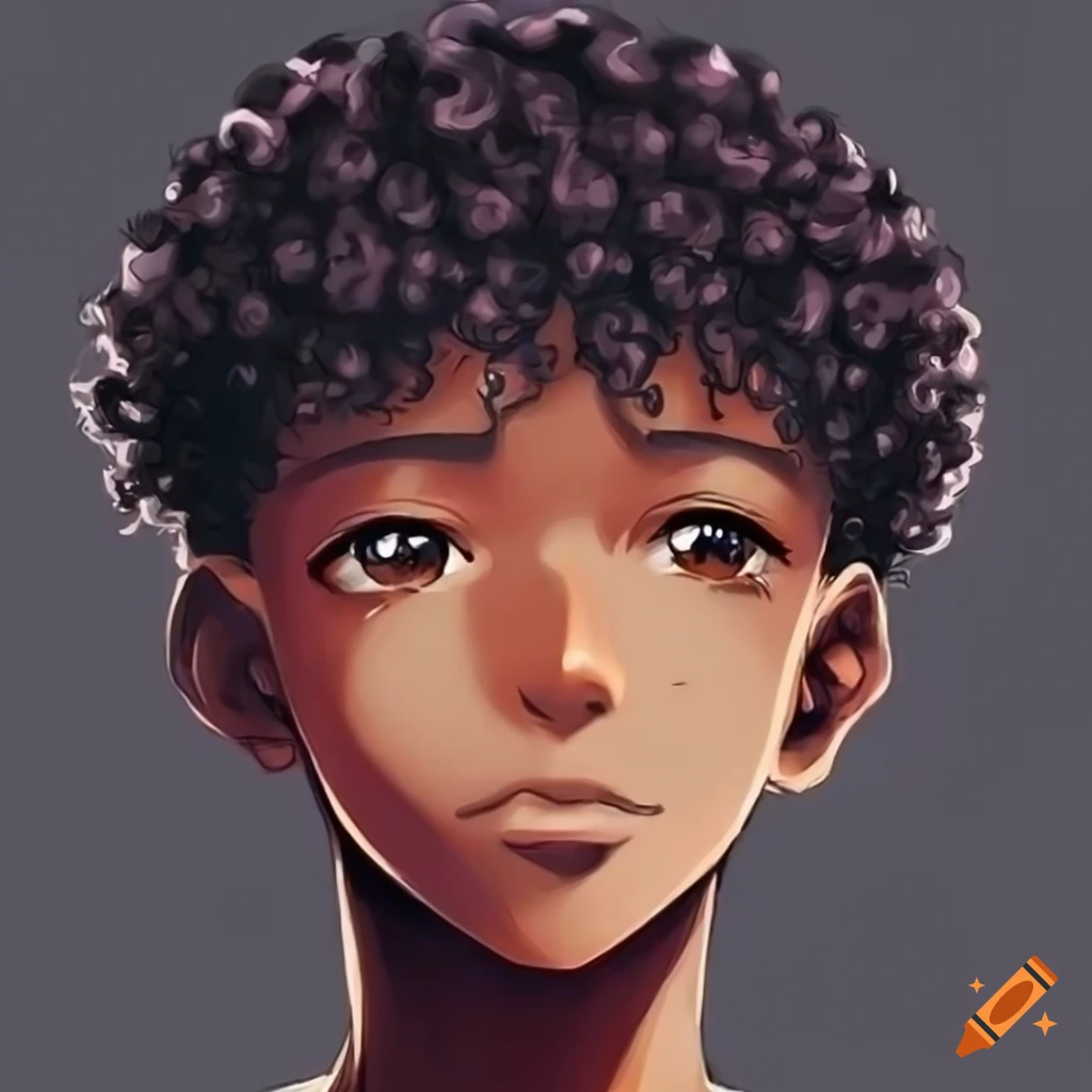 anime character with black curly hair
